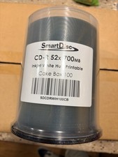 100-pk  Smart Disc CDR 52X 700mb Ink Jet  Printable, White Hub Blank Desks 100 picture