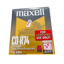 5 pack SEALED maxell cd r74 74 min cd 650mb picture