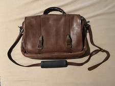 Vintage Eddie Bauer Brown Leather Laptop Computer Messenger Bag picture