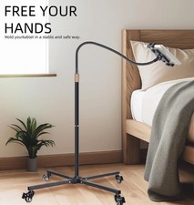 Adjustable Rolling Tablet Stand with Wheels - Heavy Duty Mobile iPad Holder f... picture