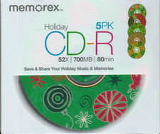 Memorex CD-R 5pk Holiday Version 52X 700MB 80min SEALED NEW  picture