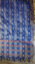 39x74 Dupatta/ tapestry with blue, gold and violet w/ elegant theme.  picture