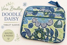 Vera Bradley Doodle Daisy Tablet Sleeve Reader Case Quilted Blue Green Floral  picture