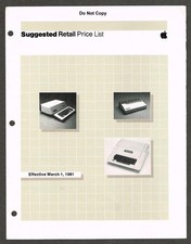 March 1, 1981 Apple II & III Computer Suggested Retail Price List, MSR# M20-0381 picture
