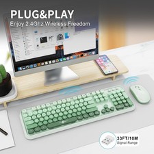 Wireless Keyboard Mouse Combo,104 Round Keys Cute Colorful Keyboard Retro Typewr picture