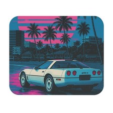 Retro 80s Corvette ZR-1 Mouse Pad Vaporwave Miami Beach Neon Sunset Gaming Mat picture