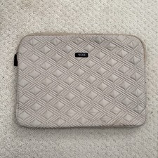 Tumi Beige Quilted Padded Laptop Zip Sleeve Case Bag 11” x 14” picture