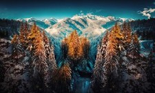 Landscape photography nature mountains forest snow road Custom Gaming Mat Desk picture
