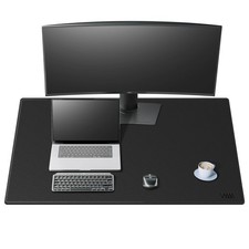 Black PU Leather Large Waterproof Desk Mat Protector Mouse Pad 40x24 Inch picture