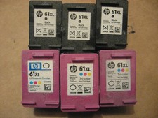 6 of Virgin Empty # 61 HP Ink cartridges  3 tri color  XL & 3 Black XL picture