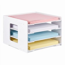 4-Tier Desktop File Organizer Letter Tray A4 Paper Sorter Rack White PVC picture