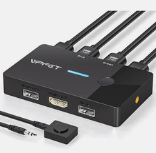 VPFET 2-Port HDMI KVM Switch 4K@60Hz USB Plug & Play w/ Desktop Controller picture