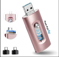 4-in-1 Dual-Drive 128GB Flash Drive USB-C Lightning Micro USB Pink for iPhone picture
