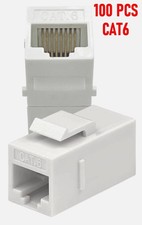 100 Pcs Cat6 Keystone RJ45 Network LAN Ethernet Jack Inline Coupler Insert White picture