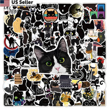 100pcs Waterproof Laptop Stickers Black Cute Cat for Water picture