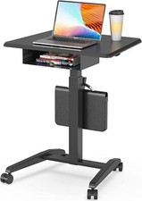 JOY worker Height Adjustable Rolling Laptop Desk with Shelf,Mobile Black  picture