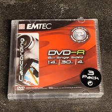 EMTEC DVD-R 8cm Single Sided 1.4GB 30 Minute 4X Camcording New Sealed 3-pack picture