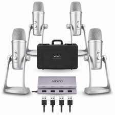 4-Person USB Podcast Equipment Bundle – 4 Condenser Mics, Hub & Case (Silver) picture