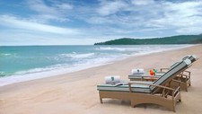 Landscape beach sand sea hills clouds chair drink summer Custom Gaming Mat Desk picture