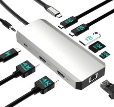 uSB-C Docking Station -1 into 10 - Dual HDMI, USB A/C, Data Card, 100W, Ethernet picture