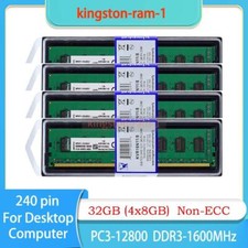 Kingston 32 GB (4x8GB) Ram DDR3-1600MHz PC3-12800 240PIN Desktop DIMM Non-ECC 8G picture