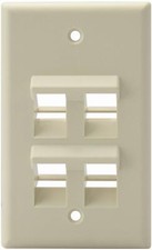 Leviton 41081-4IP Angled QuickPort Wallplate 4-Port, Single Gang, Ivory picture