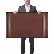 Leather Desk Pad Mat 30x18 Inch with Side Rails, Brown Office Organizer, Protect picture