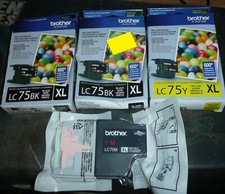 GENUINE Lot of 4 Brother LC75 XL Ink Cartridges 2017 LC75BK LC75M LC75Y picture
