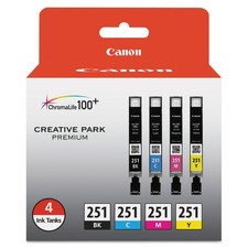 Canon® 6513B004 (CLI-251) ChromaLife100+ Ink, Black/Cyan/Magenta/Yellow, 4/PK picture