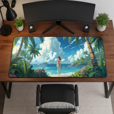 Tropical Beach Waifu Desk Mat 16x32 Anime Ocean Mouse Pad XL picture