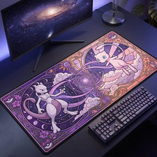 Mew and Mewtwo Desk Mat, Stained Glass Anime Gaming Mouse Pad Extended NH489BP picture