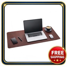 Leather Desk Mat 36x17 Dark Brown Office Writing Pad picture