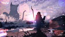 Landscape fantasy art cats giant Custom Gaming Mat Desk picture