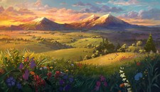 Landscape oregon mountains hills sunset flowers Custom Gaming Mat Desk picture