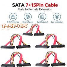 SATA III 22Pin 7+15 Extension Cable Male to Female SSD HDD Data Power Combo 1-5x picture