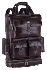 Leather Grain Backpack Laptop Bag Multi Pockets Travel Daypack (Chocolate Brown) picture