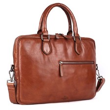 Genuine Italian Leather 14 Inch Laptop Messenger Bag for Men, Cognac picture