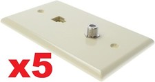 QTY 5 Leviton Ivory Phone Jack & TV Cable Coax wall Plate 40959-I New (Lot of 5) picture