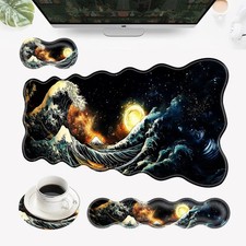 1 PCS 4in1 Large Ergonomic Desk Mat Mouse Pad With Keyboard Wrist Rest Wave picture