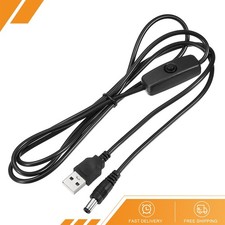 USB Male to DC 5.5x2.1mm Male Power Cable 150cm with 501 Switch - Black picture