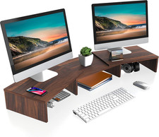Soporte Doble Ajustable Para Monitor Laptop Y Impresora De Madera Color Cafe picture
