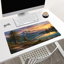 Mountain Lake Sunset Desk Mat 24x14in Large Gaming Keyboard Mouse Pad Home Decor picture
