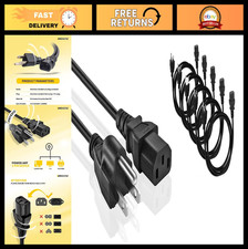 25ft Universal 3-Prong AC Power Cord - 5-Pack Replacement Cable for PC, Monitor, picture