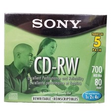 Sony CD-RW 5 Pack 700MB 80 Min Rewritable Blank Discs New Sealed picture