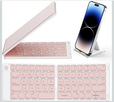 SamsersFoldable Bluetooth Keyboard Full Size Slim Rechargeable Multi-Device Pink picture