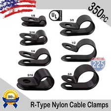 50 EACH 1/8 3/16 1/4 5/16 3/8 1/2 5/8 INCH BLACK NYLON R-TYPE CABLE CLAMPS 350pc picture