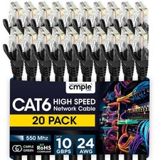 20 Pack Cat6 Ethernet Cable Reliable Gigabit LAN Cord with RJ45 Plugs Black picture