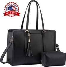 Bolso para portátil de 15,6 pulgadas para mujer, ligero, de poliuretano (Negra) picture