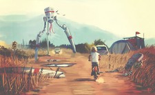 Landscape illustration futuristic robot children fan art Custom Gaming Mat Desk picture