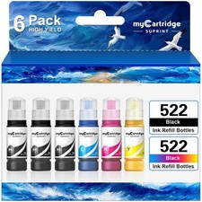 6 PCS 522 Ink Refill Bottles High Capacity For EcoTank ET2400 2720 2800 picture